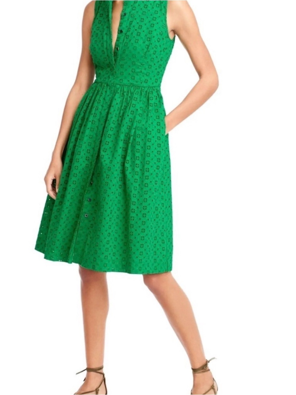 Jcrew Kelly green eyelet 100% cotton sleeveless dress